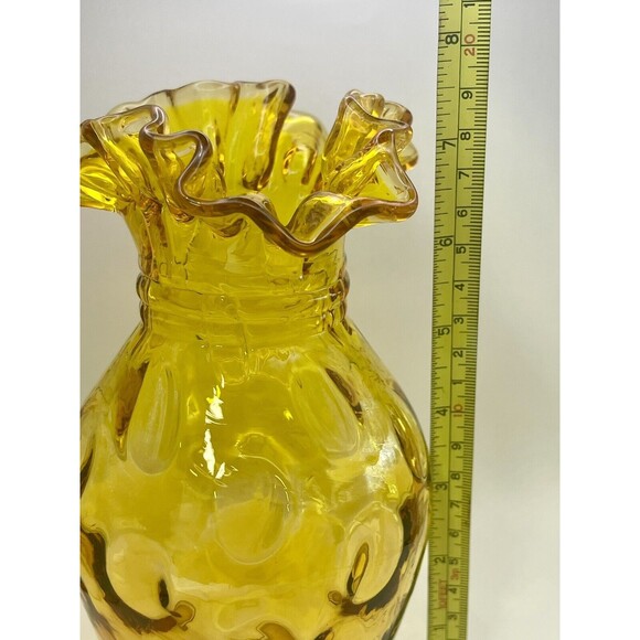 Fenton Amber Glass Coin Dot Pinched Double Ruffle Top Vase - Picture 6 of 6